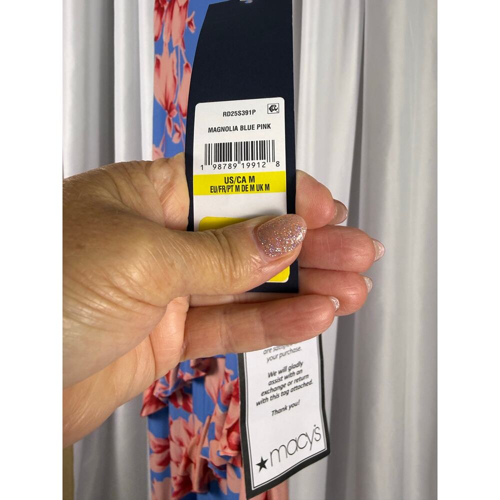RACHEL Rachel Roy Isca Floral Ruffle Mesh Midi Dress Blue Pink Size M NWT - Picture 5 of 6